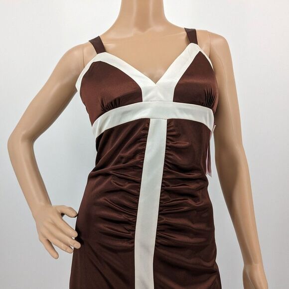NWT Vintage y2k 2000s Morgan & Co Mini Dress Brown Ruching Mod Size L - Picture 5 of 10